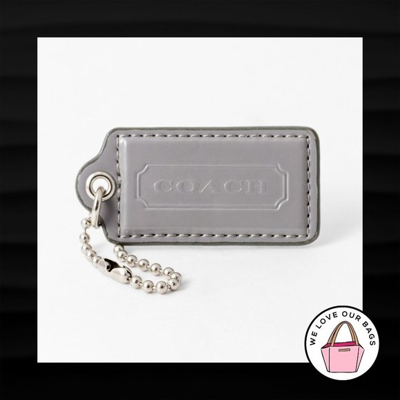 2.5" Large COACH GREY GRAY LEATHER KEY FOB BAG CHARM KEYCHAIN HANGTAG TAG